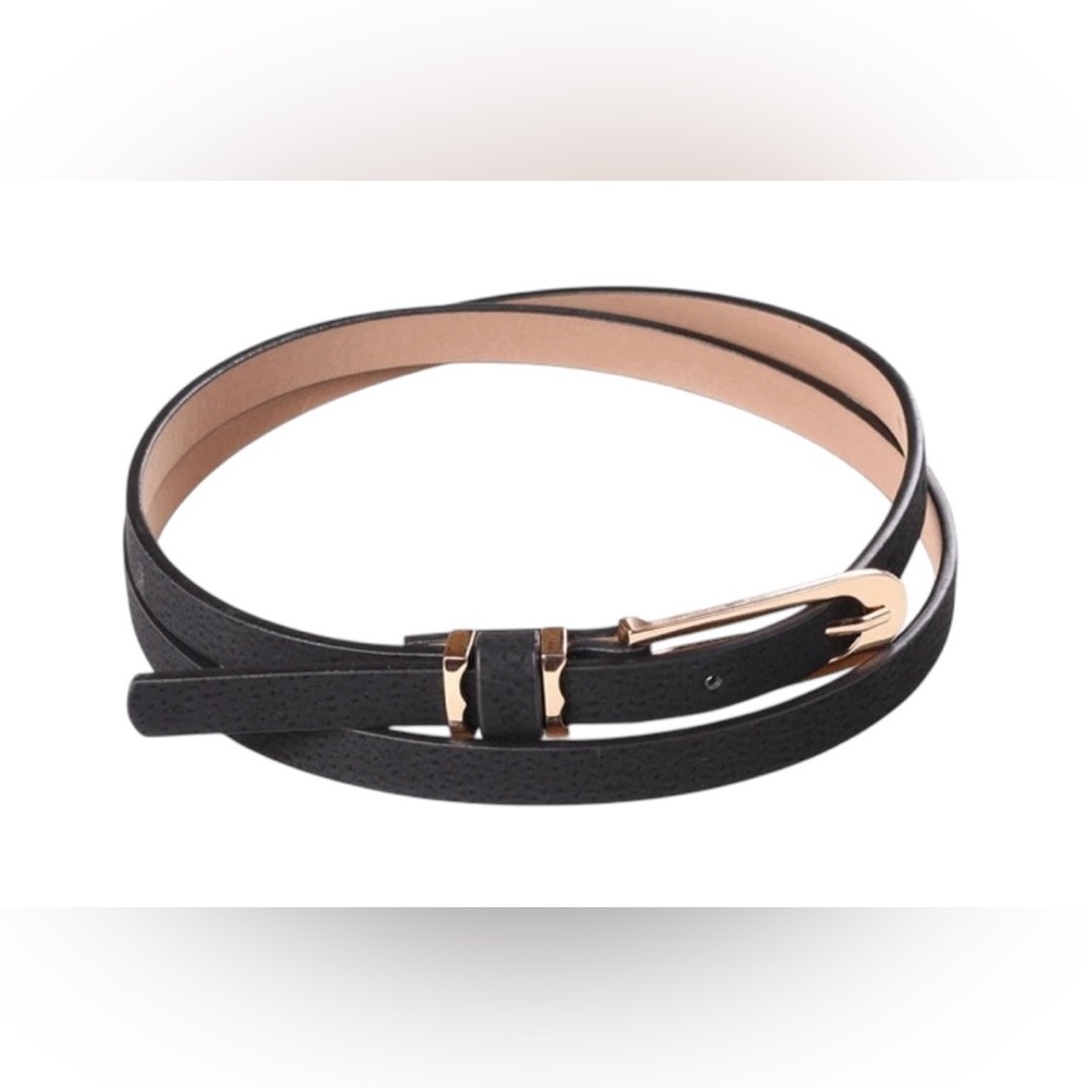 Black Leather Belt with Buckle
